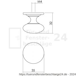 Intersteel Living 8478 Möbelknopf Paddenstoel 35 mm mit Unterlegplatte Messing lackiert - D26007857 - afbeelding 2
