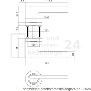Intersteel Living 1705 Türdrücker Ben auf Rosette 52x10 mm mit Bad-WC 8 mm stift Chrom-Nickel matt - D26005149 - afbeelding 2
