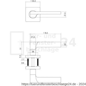 Intersteel Living 1715 Türdrücker Ben auf Rosette 55x55x10 mm mit PZ-Rosetten Chrom-Nickel matt - D26005168 - afbeelding 2