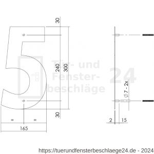 Intersteel Living 4021 Hausnummer 5 XL Höhe 30 cm Edelstahl-Mattschwarz - D26009181 - afbeelding 2