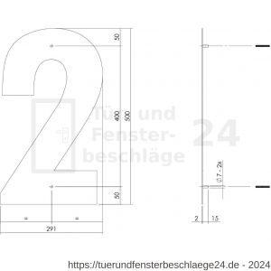 Intersteel Living 4021 Hausnummer 2 XXL Höhe 50 cm Edelstahl-Mattschwarz - D26009188 - afbeelding 2