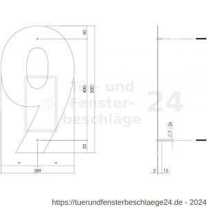 Intersteel Living 4021 Hausnummer 9 XXL Höhe 50 cm Edelstahl-Mattschwarz - D26009195 - afbeelding 2