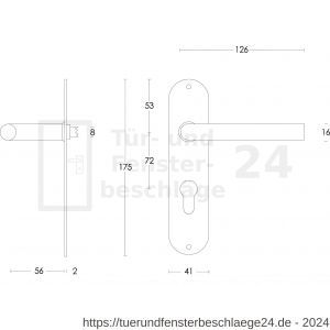Intersteel Essentials 0566 Türdrücker Gerade 16 mm schlank auf Schild mit Profilzylinder-Lochung 72 mm Edelstahl gebürstet - D26000702 - afbeelding 2