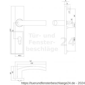 Intersteel Essentials 1327 Türdrücker Block auf rechteckigem Schild mit Profilzylinder-Lochung 72 mm Edelstahl gebürstet - D26005741 - afbeelding 2