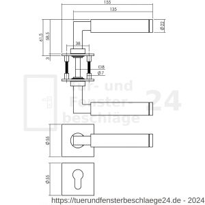 Intersteel Exclusives 1849 Türdrücker Bau-stil auf Magnet Rosette 55x55x3 mm mit PZ Edelstahl gebürstet - D26008535 - afbeelding 2