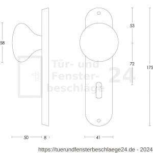 Intersteel Essentials 2691 Knopf Pilz auf Kurzschild mit Schlüsselloch 72 mm Edelstahl gebürstet - D26003289 - afbeelding 2