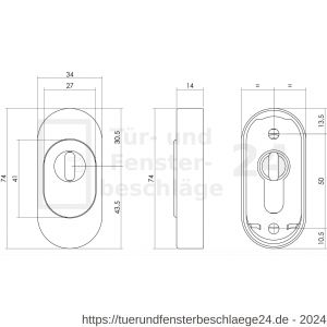 Intersteel Essentials 3752 Sicherheits-Schubrosette oval 74x34x15 mm mit Kernziehschutz Edelstahl gebürstet - D26008579 - afbeelding 2