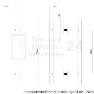 Intersteel Essentials 4327 Türgriffe paarweise T-Form 1200x80x30 mm Mittenabstand 1000 mm Edelstahl gebürstet - D26008699 - afbeelding 2