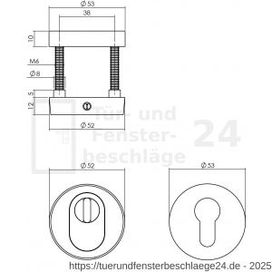 Intersteel 3755 SKG3 Sicherheitsrosetten rund verdeckt 52x12 mm Profilzylinder Lochung mit Kernziehschutz PVD messing vibriert - D26010941 - afbeelding 2