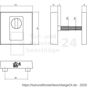 Intersteel Living 3755 SKG3 Sicherheitsrosetten quadratisch 54x54x12 mm Profilzylinder Lochung mit Kernziehschutz PVD messing vibriert - D26010940 - afbeelding 2