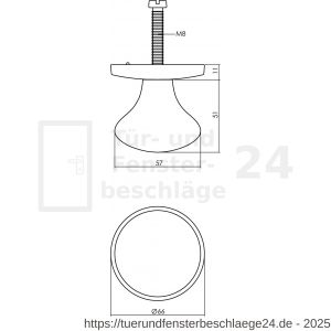 Intersteel Living 3930 Haustürknopf paddenstoel 58 mm auf Hinterplatte 66 mm einseitiger Befestigung PVD messing vibriert - D26010935 - afbeelding 2