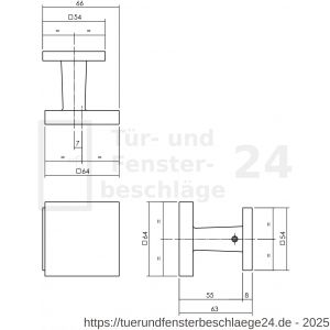 Intersteel Living 3930 Haustürknopf eckig 64x64 mm auf Hinterplatte 54x54 mm versetzt einseitiger Befestigung PVD messing vibriert - D26010934 - afbeelding 2