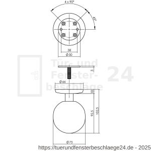 Intersteel Living 3930 Haustürknopf kugel 75 mm auf Hinterplatte 66 mm einseitiger Befestigung PVD messing vibriert - D26010933 - afbeelding 2