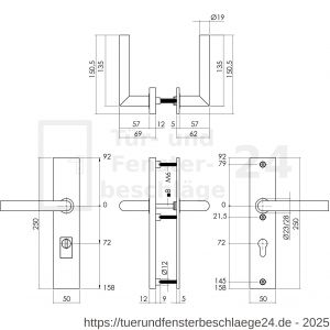 Intersteel Living 3964 SKG3 Sicherheitsbeschlag rechteckig 250x50 mm beidseitig Drücker Jura mit Federmechanismus Profilzylinder Lochung 72 mm mit Kernziehschutz PVD messing vibriert - D26010930 - afbeelding 2