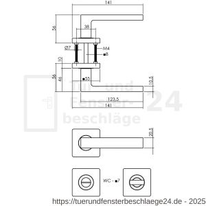 Intersteel Living 1713 Türdrücker Hera auf Rosette 55x55x10 mm mit Bad-WC 7 mm Stift Messing Titan PVD - D26010148 - afbeelding 2