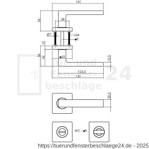 Intersteel Living 1713 Türdrücker Hera auf Rosette 55x55x10 mm mit Bad-WC 8 mm Stift Messing Titan PVD - D26010149 - afbeelding 2