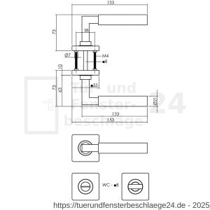Intersteel Living 1741 Türdrücker Bau-Stil auf Rosette 55x55x10 mm mit Bad-WC 8 mm Stift Messing Titan PVD - D26010157 - afbeelding 2