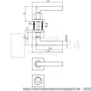 Intersteel Living 1747 Türdrücker Bastian auf Rosette 55x55x10 mm mit RZ Rosetten Messing Titan PVD - D26010190 - afbeelding 2