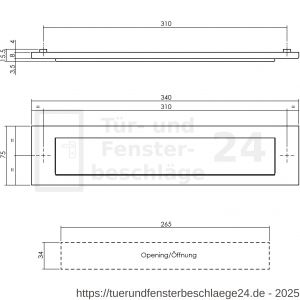 Intersteel 4000 Briefeinwurf rechteckig 340x75 mm mit Klappe/Regenrand PVD messingfarbig - D26010885 - afbeelding 2