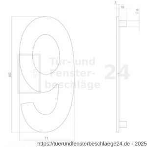 Intersteel 4020 Hausnummer 9 150 mm PVD messingfarbig - D26010872 - afbeelding 2