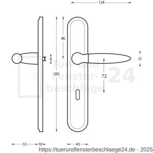 Intersteel Living 1682 Türdrücker Elen auf Schild 242x43x10 mm BB 72 mm Chrom-Nickel matt - D26004841 - afbeelding 2