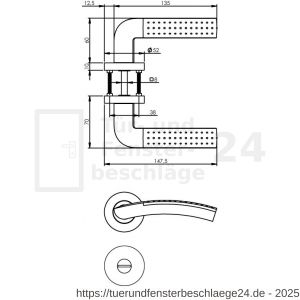 Intersteel Living 1688 Türdrücker Sharon auf Rosette 52x10 mm mit Bad-WC 8 mm stift Chrom-Nickel matt - D26004901 - afbeelding 2