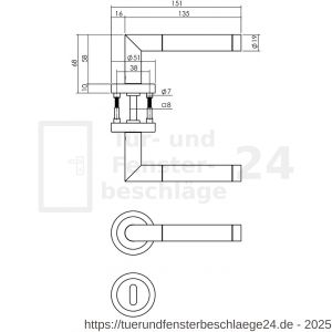 Intersteel Living 1710 Türdrücker 90 Grad auf ATP Rosette 51x10 mm mit BB-Rosetten Chrom-Nickel Mat - D26008009 - afbeelding 2