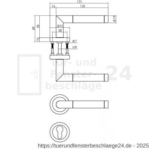 Intersteel Living 1710 Türdrücker 90 Grad auf ATP Rosette 51x10 mm mit PZ Rosetten Chrom-Nickel Mat - D26008010 - afbeelding 2