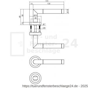 Intersteel Living 1710 Türdrücker 90 Grad auf ATP Rosette 51x10 mm mit Bad-WC 8 mm stift Chrom-Nickel Mat - D26008011 - afbeelding 2