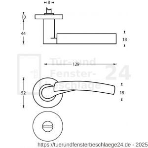 Intersteel Living 1700 Türdrücker Bryan auf Rosette 52x10 mm mit Bad-WC 8 mm stift Chrom-Nickel matt - D26005142 - afbeelding 2
