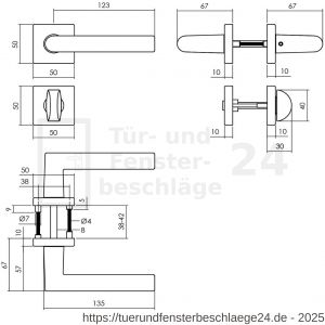 Intersteel Living 0058 Türdrücker Broome auf Rosette 50x50x10 mm mit Bad-WC 8 mm stift Schwarz - D26009130 - afbeelding 2
