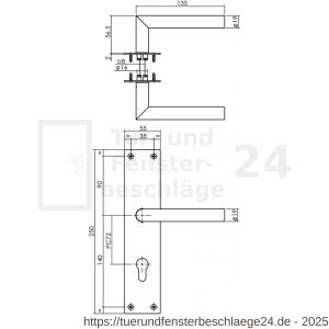 Intersteel Essentials 0583 Türdrücker Jura auf Schild 250x55x2 mm PZ 72 Edelstahl-Schwarz matt - D26008211 - afbeelding 2