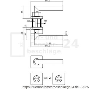 Intersteel Living 1707 Türdrücker Bastian auf Rosette 55x55x10 mm mit Bad-WC 8 mm stift Schwarz - D26009161 - afbeelding 2
