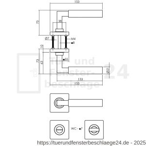 Intersteel Living 1741 Türdrücker Bau-Stil auf Rosette 55x55x10 mm mit Bad-WC 7 mm Stift mattschwarz - D26010272 - afbeelding 2