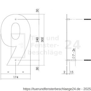 Intersteel Living 4021 Hausnummer 9 XL Höhe 30 cm Edelstahl-Mattschwarz - D26009185 - afbeelding 2