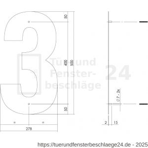 Intersteel Living 4021 Hausnummer 3 XXL Höhe 50 cm Edelstahl-Mattschwarz - D26009189 - afbeelding 2