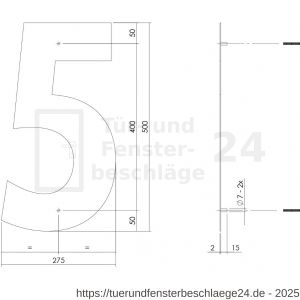 Intersteel Living 4021 Hausnummer 5 XXL Höhe 50 cm Edelstahl-Mattschwarz - D26009191 - afbeelding 2