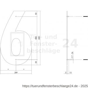 Intersteel Living 4021 Hausnummer 6 XXL Höhe 50 cm Edelstahl-Mattschwarz - D26009192 - afbeelding 2