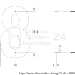 Intersteel Living 4021 Hausnummer 8 XXL Höhe 50 cm Edelstahl-Mattschwarz - D26009194 - afbeelding 2