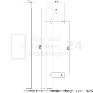 Intersteel Living 4324 Stoßgriffe Set U-Form 700x65x20 mm Bohrmaß 500 mm Edelstahl gebürstet - D26009480 - afbeelding 2