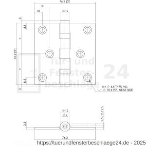 Intersteel Living 4625 Kugellagerscharnier quadratisch 76x76x2,5 mm bis 50 kg Schwarz - D26008335 - afbeelding 3