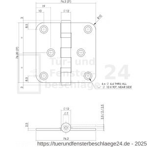 Intersteel Living 4625 Kugellagerscharnier abgerundet76x76x2,5 mm bis 50 kg Schwarz - D26008337 - afbeelding 3