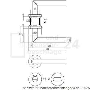 Intersteel Living 1272 Türdrücker Winkel 90 Grad auf Rosette 53x8 mm mit Bad-WC 8 mm Stift anthrazitgrau - D26010363 - afbeelding 2