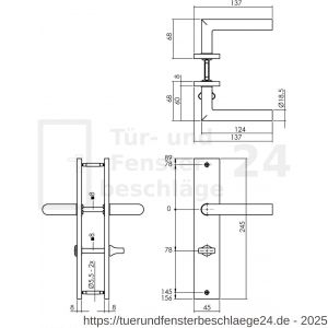 Intersteel Living 1743 Türdrücker Bastian auf Schild 245x45 mm Bad-WC 78 mm und 8 mm Stift anthrazitgrau - D26010423 - afbeelding 2