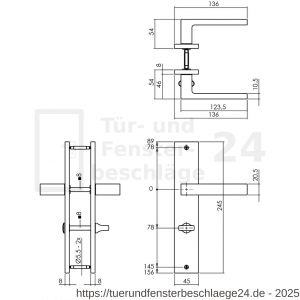 Intersteel Living 1744 Türdrücker Hera auf Schild 245x45 mm Bad-WC 78 mm und 8 mm Stift anthrazitgrau - D26010436 - afbeelding 2