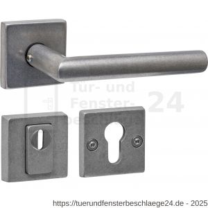 Intersteel 4057 Satz Aussentürbeschlag eckig, beidseitig Drücker Jura mit massiven Rosetten und SKG3 Sicherheitsrosetten edelstahl vibriert - D26010827 - afbeelding 1