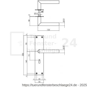 Intersteel Essentials 0583 Türdrücker Jura auf Schild 250x55x2 mm BB 72 mm Edelstahl gebürstet - D26008403 - afbeelding 2
