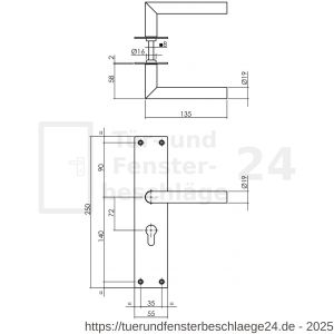 Intersteel Essentials 0583 Türdrücker Jura auf Schild 250x55x2 mm PZ 72 mm Edelstahl gebürstet - D26008405 - afbeelding 2