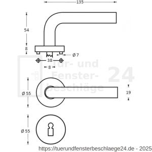 Intersteel Living 1010 Türdrücker Recht auf Rosette 55x8 mm EN 1906/3 mit BB-Rosetten Edelstahl gebürstet - D26005469 - afbeelding 2