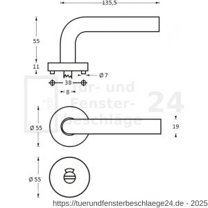 Intersteel Living 1010 Türdrücker Recht auf Rosette 55x8 mm EN 1906/3 mit Bad-WC 8 mm stift Edelstahl gebürstet - D26005471 - afbeelding 2